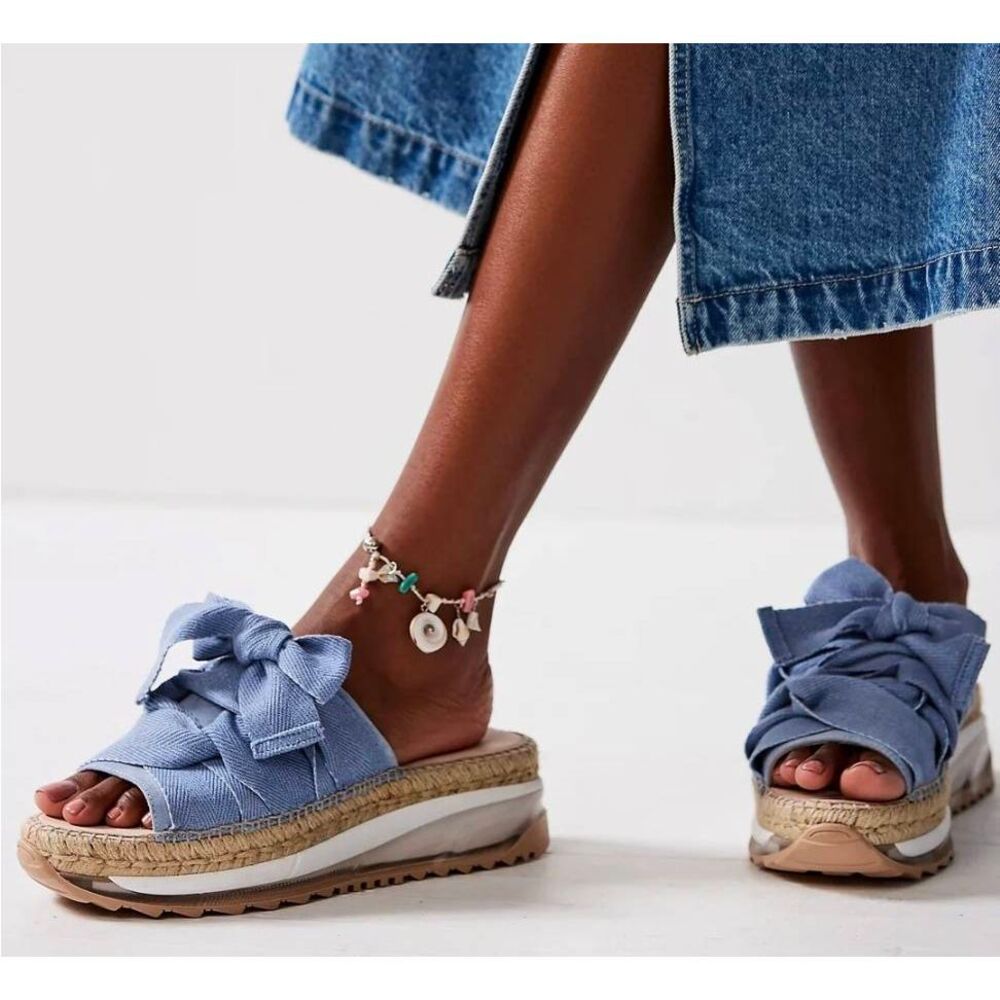 Free People Light Blue Bow Espadrille Platform Sandals